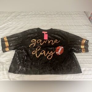 Simply Southern GAME DAY Football Sequined Top sz Med NWT